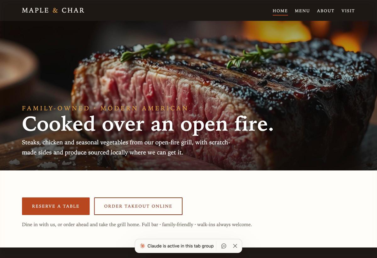Maple & Char restaurant homepage